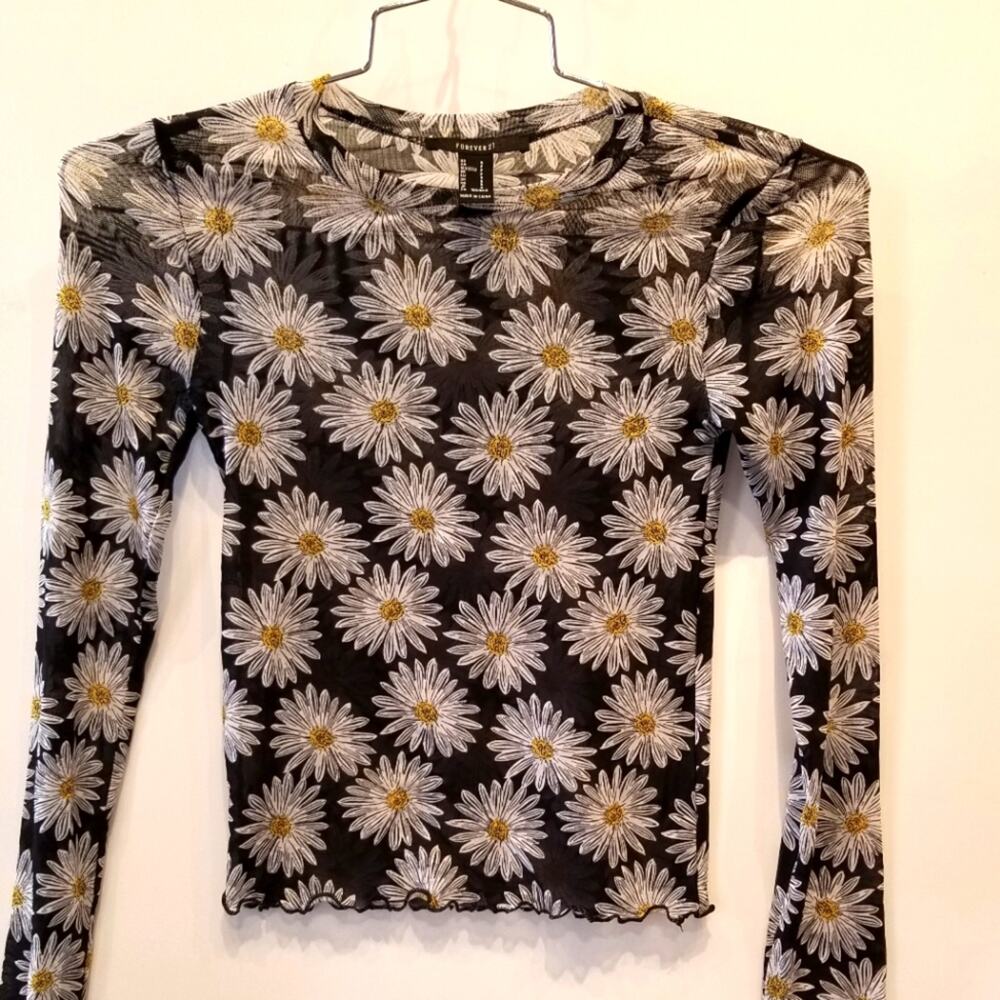 Forever 21‎ Sheer Floral Stretch Crop Top Size S